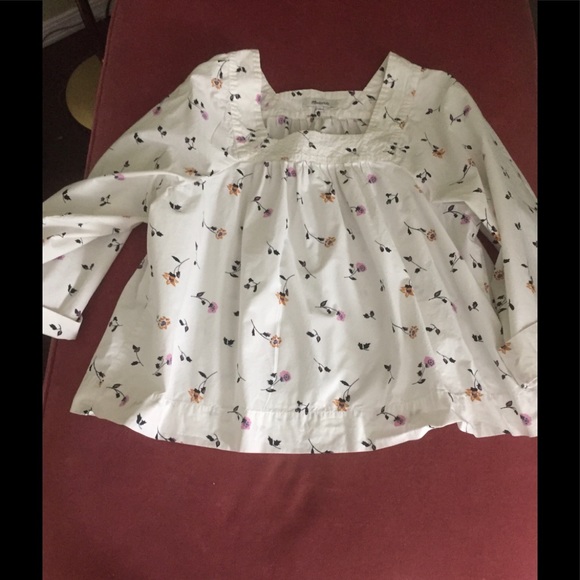 Madewell Tops - Madewell square neck white print peasant blouse.